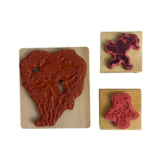 Angel Rubber Stamp Lot Inkadinkado Craft Smart NWT Valentines Cherub Heart Wood - Picture 2 of 2